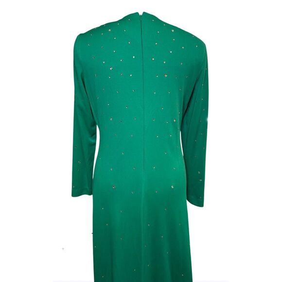 New!  Parues Feinstein Vintage Formal Gown Scattered Crystals Sz. 18 Green - Picture 9 of 12
